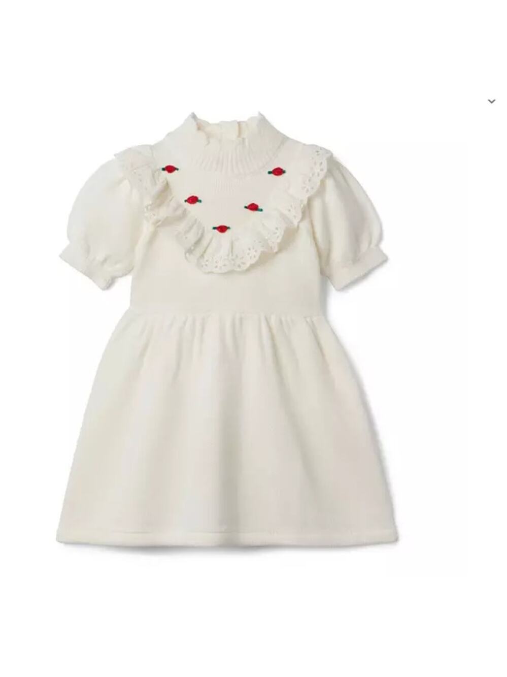 Janie and Jack 2T Rose Applique Sweater Dress Ivory Ruffle Holiday Knit Toddler